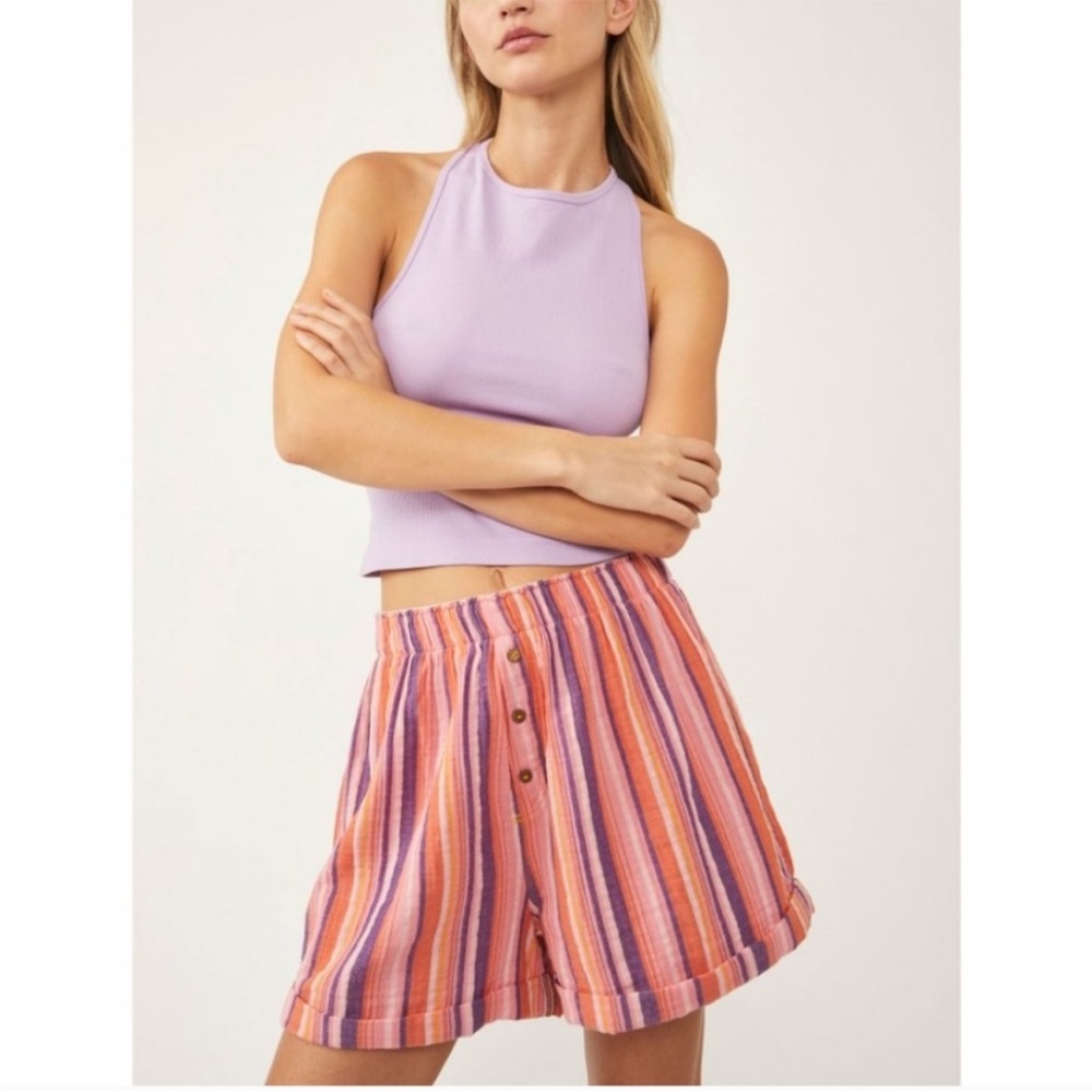 Free People High Waist Pink and Orange Shorts